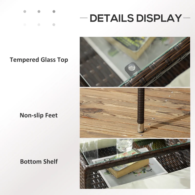 Outsunny Two-Seat Rattan Chair, with Middle Table - Brown