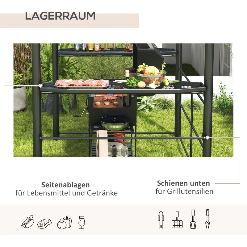 Outsunny Grillpavillon  Grilldach Grilldach, wetterbeständig, 240 cm x 150 cm x 230 cm, Gelbbraun + Dunkelbraun