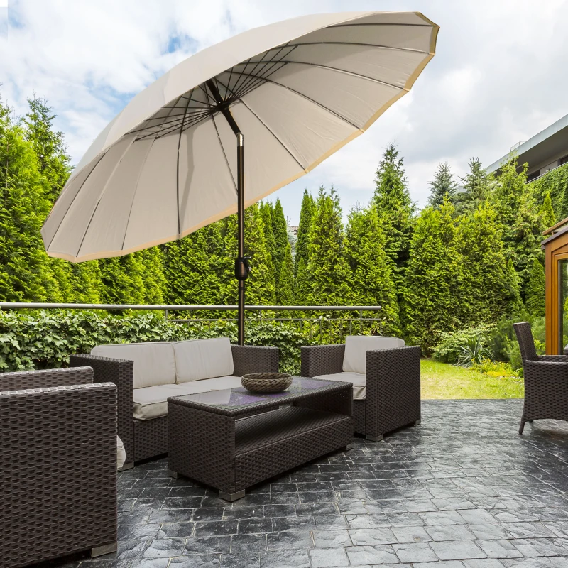 Outsunny 2.5m Shanghai Garden Parasol Umbrella with Crank & Tilt, Adjustable Outdoor Sun Shade, Off-White