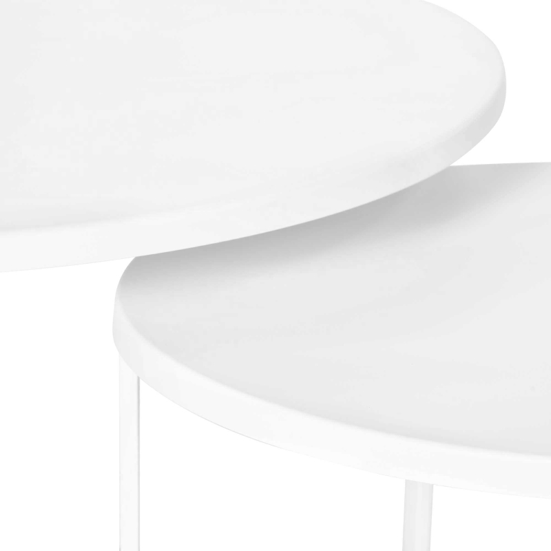 Outsunny Juego de 2 Mesas de Café Ø70x50 cm y Φ50x43 cm Mesitas Auxiliares Redondas de Metal para Jardín Salón Domitorio Carga Máxima de 25 kg Blanco