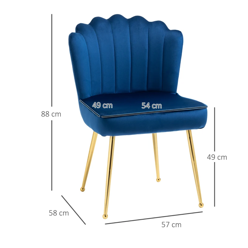 HOMCOM Set 2 Sedie Moderne e Imbottite per Salotto o Soggiorno con Rivestimento Effetto Vellutato, 57x58x88cm, Blu