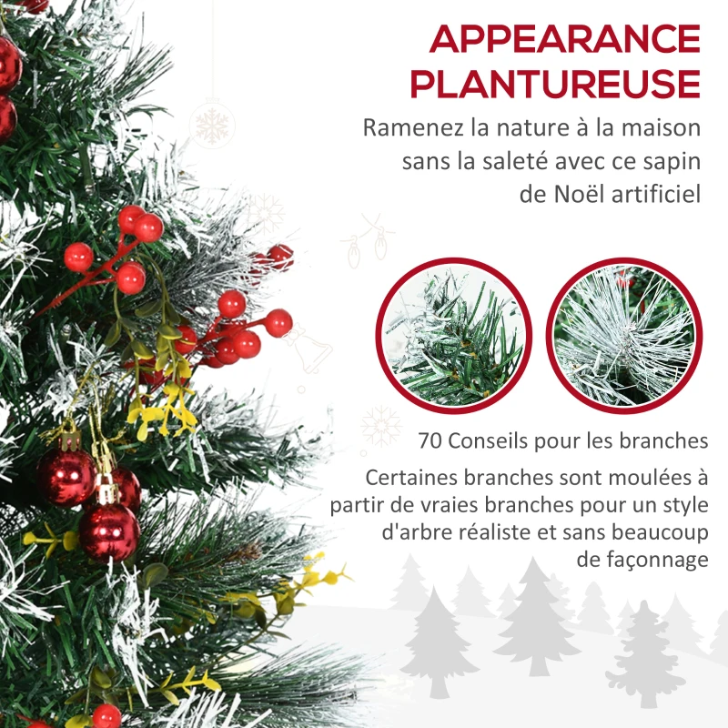 HOMCOM Sapin de Noël artificiel hauteur 75 cm aspect enneigé - lot de 2 sapins LED - 8 modes d'éclairage - 70 branches - décoration incluse - usage extérieur intérieur