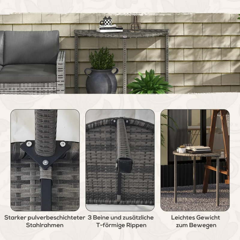 Outsunny Balkontisch, halbrund, Polyrattan+Metall, 100x50x74 cm, Grau