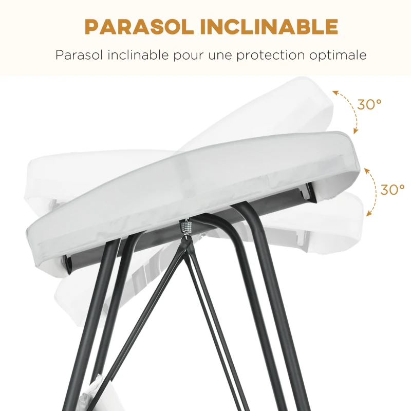 Outsunny Balancelle de jardin 3 places convertible toit inclinaison réglable 2 pochettes de rangement 236 x 138 x 185 cm gris