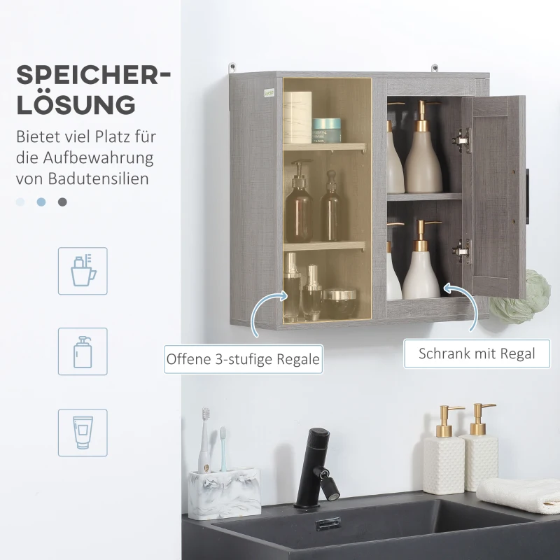 kleankin kleakin Badezimmerschrank 1 Schrank 3 Regale 48 cm x 20 cm x 50 cm Holzwerkstoff Grau