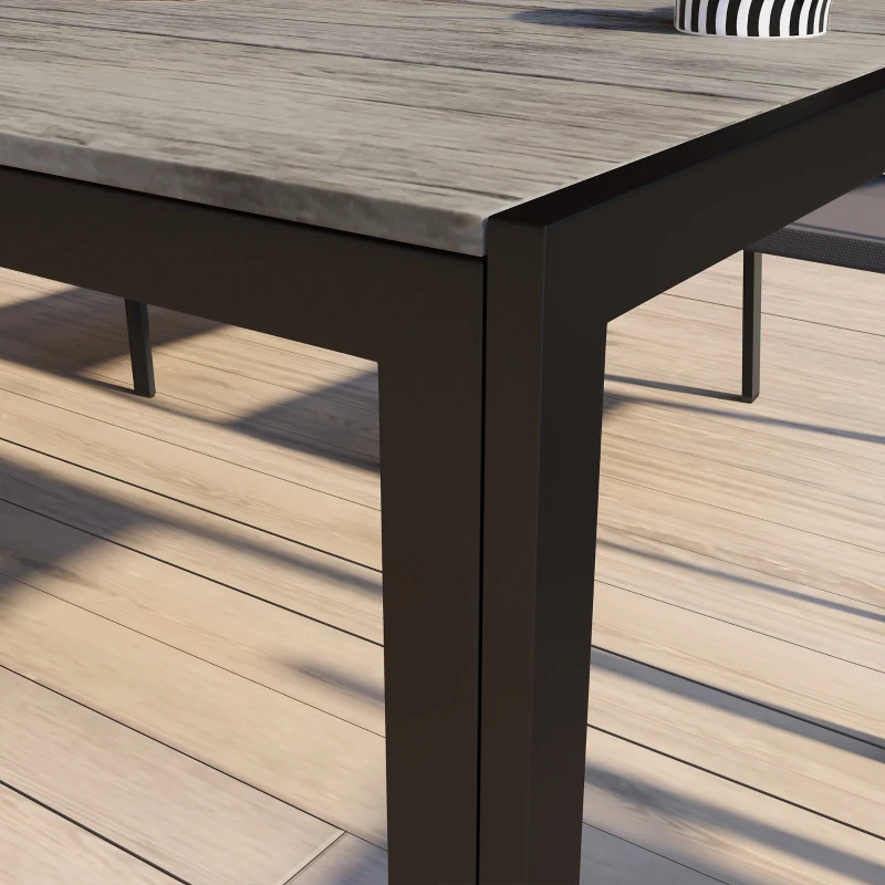 Outsunny Table de jardin pour 6 personnes en aluminium plateau composite aspect bois dim. 160L x 90l x 74H cm