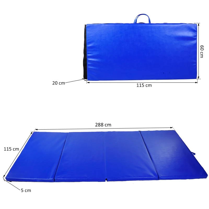 HOMCOM Tapis de sol gymnastique Fitness pliable portable rembourrage mousse 5 cm grand confort revêtement synthétique dim. 2,45L m x 1,15l m bleu