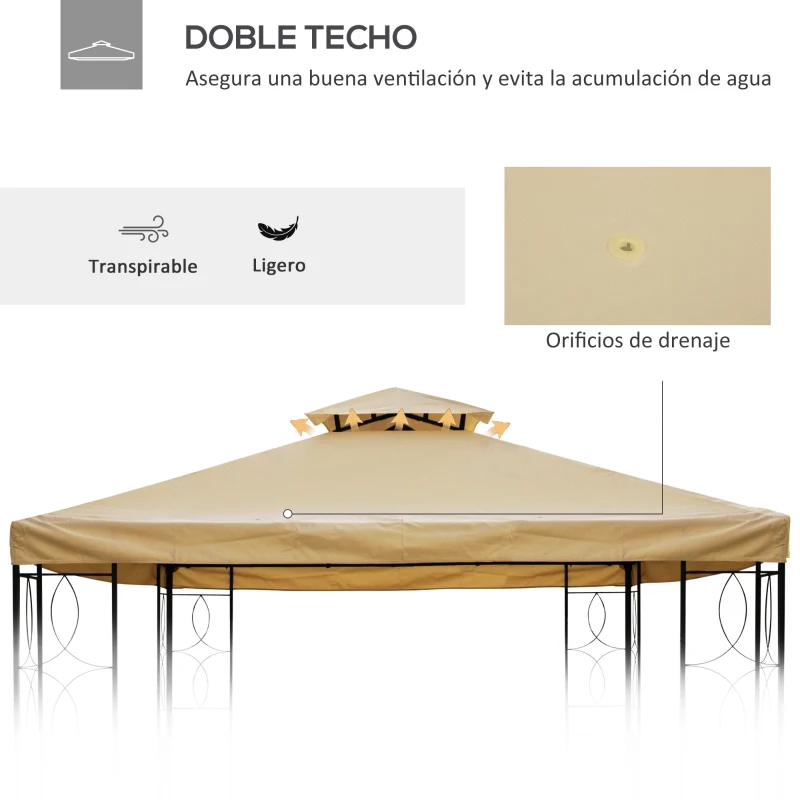 Outsunny Techo de Repuesto para Cenador 4x3 m de 2 Niveles Toldo para Pérgola Recambio con 10 Orificios de Drenaje Crema