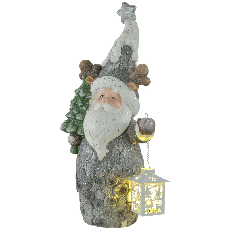 HOMCOM Weihnachtsdeko, Weihnachtsmann mit Tanne und Laterne, warme LED-Beleuchtung, Batteriebetrieb, In- und Outdoor, 55 cm