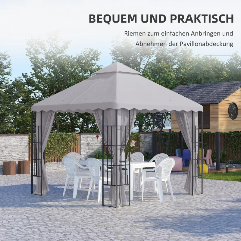 Outsunny Ersatzdach für Pavillon, mit Lüftungsdach, Wasserablauflöcher, Polyester, 3 x 3 m, Hellgrau