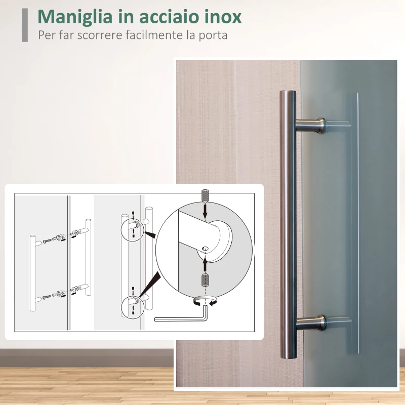 HOMCOM Porta Scorrevole Interna in Vetro Smerigliato con Binario B1 e Maniglia per Bagno Cucina Studio Vetro 205x 102.5x 0,8cm