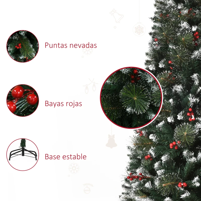 HOMCOM Árbol de Navidad Artificial con Nieve 150 cm con 360 Ramas 38 Bayas Decoración Navideña para Interiores Verde