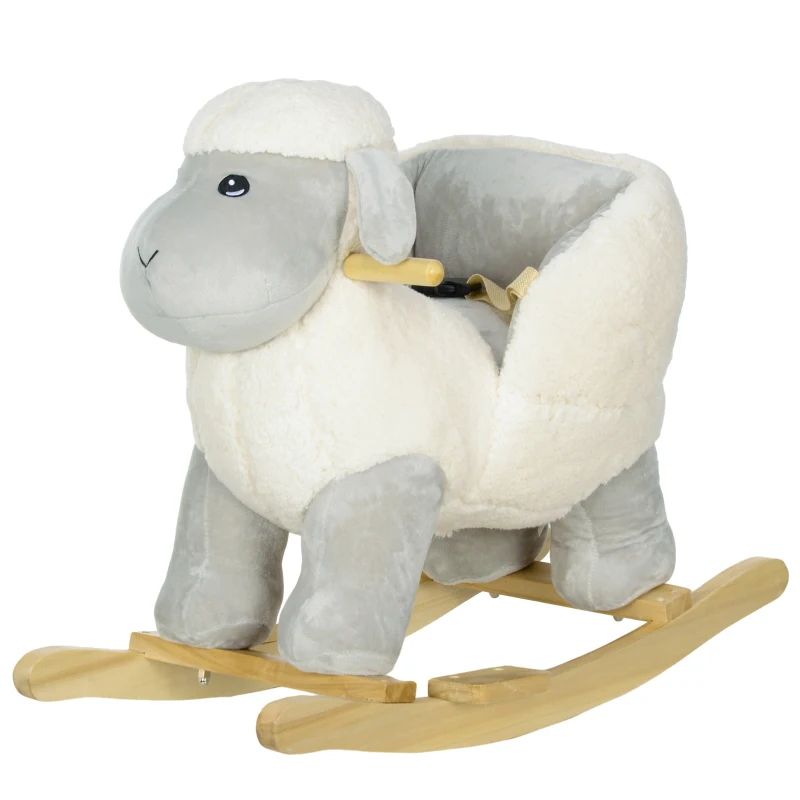AIYAPLAY Rocking Horse, Ride on Lamb with Safety Belt, Sound, for Ages 18-36 Months, Grey
