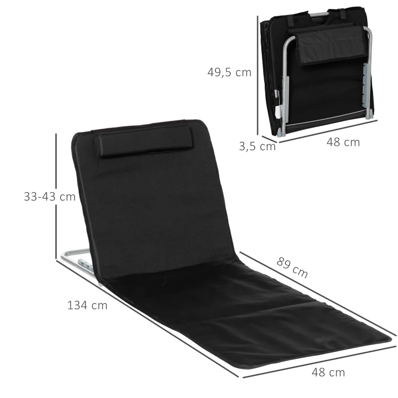 Outsunny Strandliege Sonnenliege Gartenliege, klappbar, verstellbare Rücklehne, Seitentasche, 48 cm x 134 cm x 33-43 cm, Schwarz
