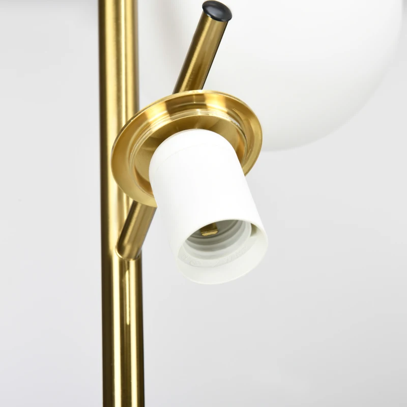 HOMCOM Lampadaire sur pied salon en métal avec 3 abat-jours globe blanc verre dépoli 40W Ø 27 x 169H cm doré