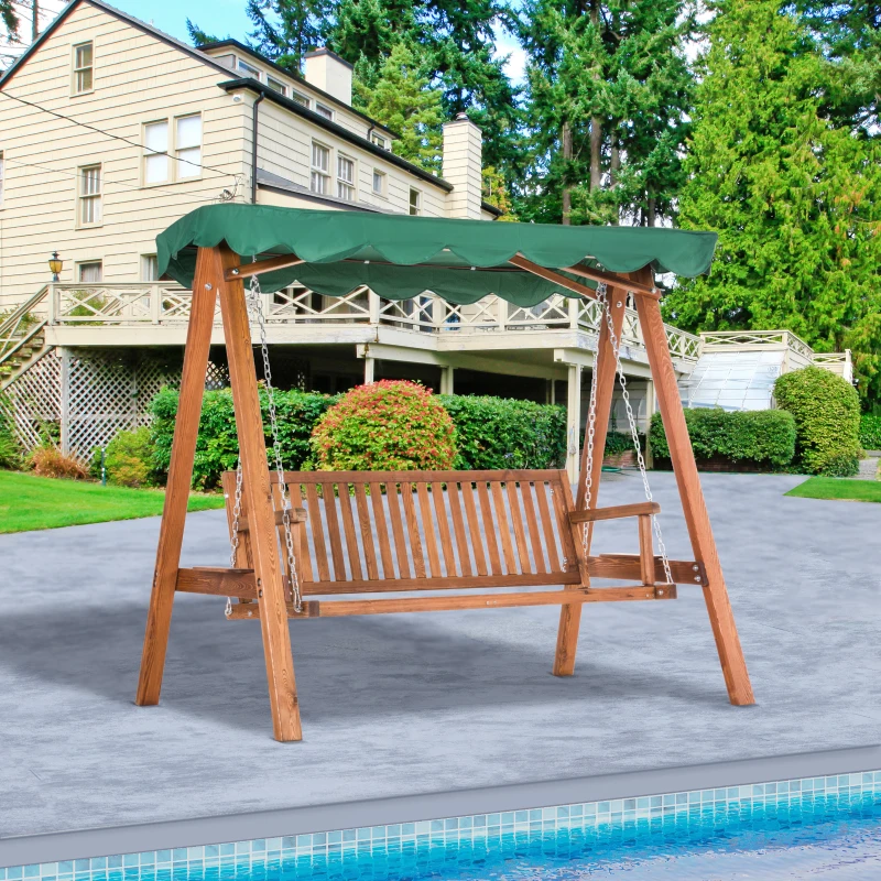 Outsunny Balancelle de Jardin 3 Places Toit imperméabilisé 2 tablettes Support 1,9L x 1,3l x 1,85H m Charge Max. 360 Kg Bois de pin Vert