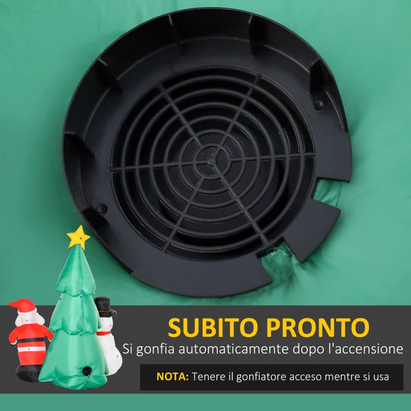 HOMCOM Albero di Natale Gonfiabile con Babbo Natale, Pupazzo di Neve, Luci LED e Gonfiatore, Altezza 185cm