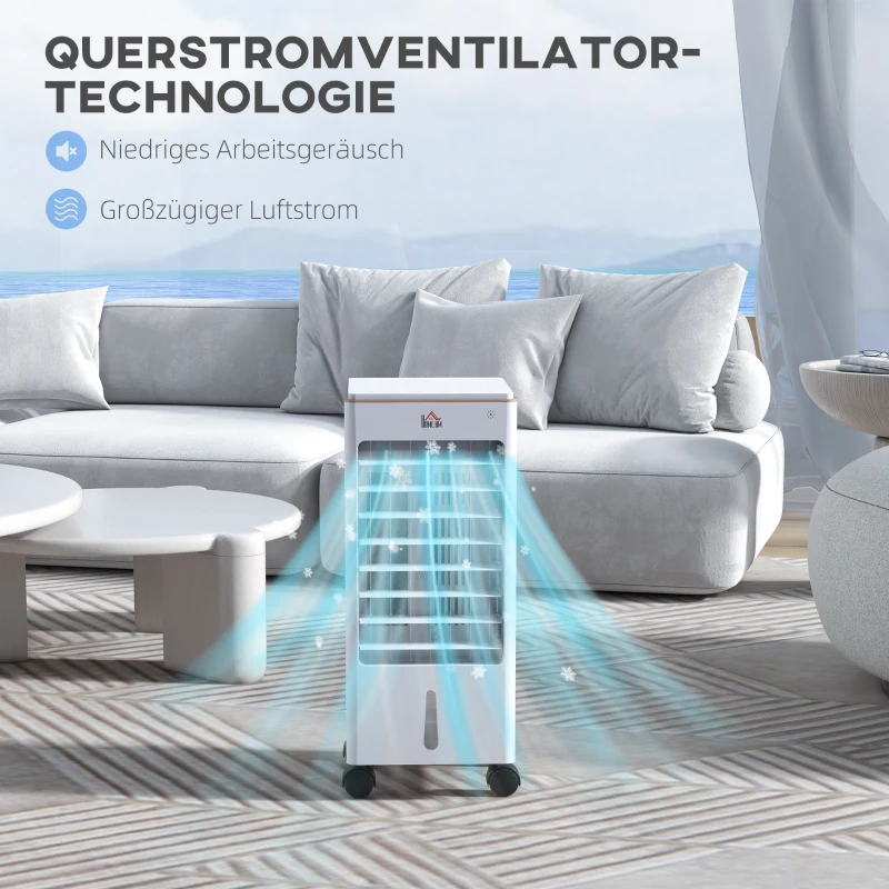 HOMCOM Luftkühler, mobil, mit Luftbefeuchtung, 3 Modi & Geschwindigkeiten, Timer, Weiß