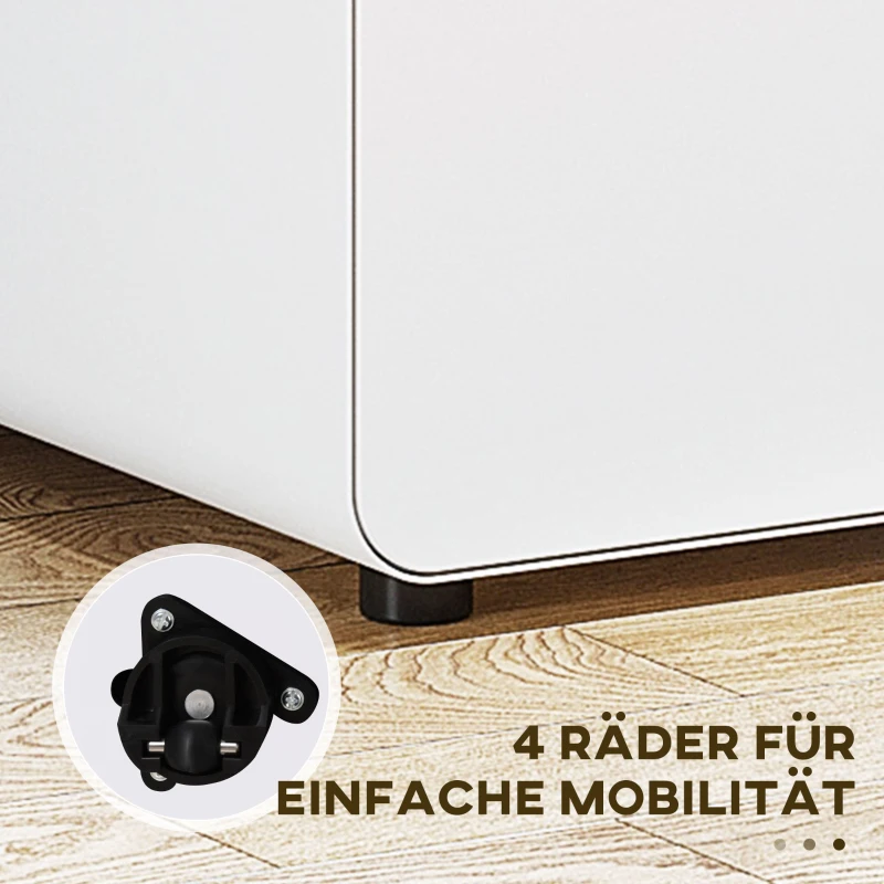 Vinsetto Rollcontainer mit 3 Schubladen mobiler Aktenschrank mit Rollen abschließbar Büroschrank mit Hängeregistratur Stiftfach, Bürocontainer Schreibtisch Unterschrank für Büro 39x48x59cm Weiß