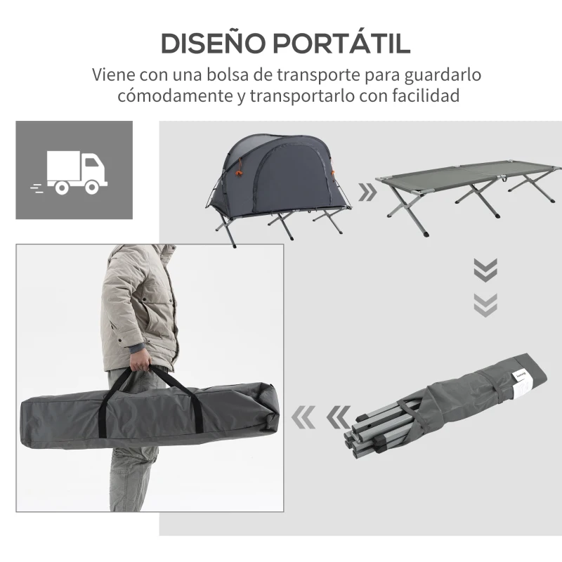 Outsunny Tienda de Campaña 3 en 1 con Cama Colchón Hinchable y Bolsa de Transporte para Senderismo 200x86x147 cm Gris
