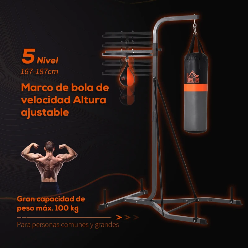 HOMCOM Support de Sac de Frappe sur Pieds sac de frappe sur pied station de boxe poire de vitesse inclus acier noir équipement de muay thai, kickboxing, arts martiaux, gym