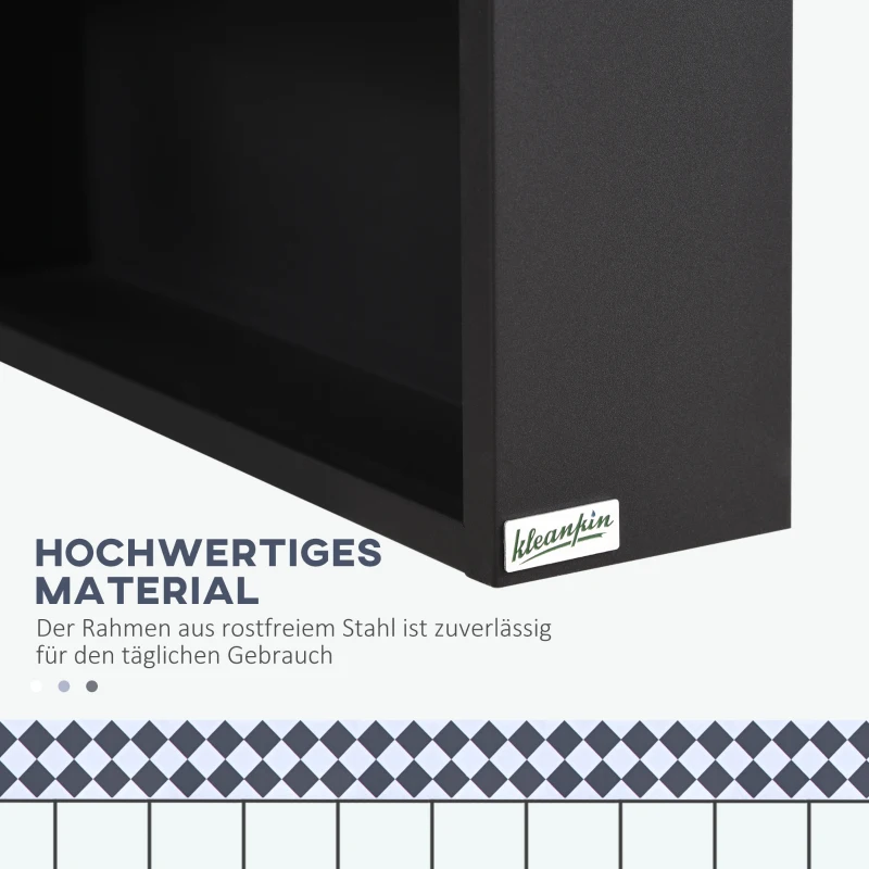 kleankin Spiegelschrank, 2 Innenböden, offenes Regalfach, Stahlgehäuse, schwarz, 46 x 13,5 x 58 cm
