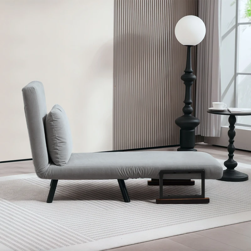 HOMCOM 4-in-1 Velvet-Feel Single Chair Bed, with Pillow - Light Grey