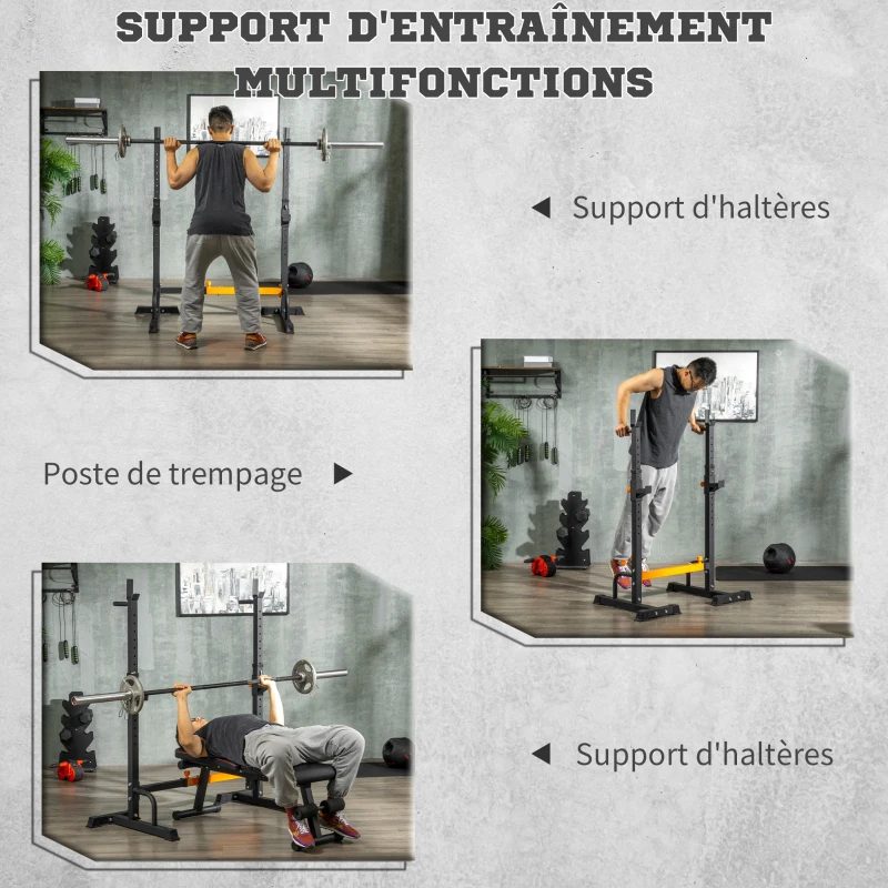 HOMCOM Support pour haltères avec poignée repose haltères rack Squats hauteur largeur réglables charge max. 150 kg acier noir