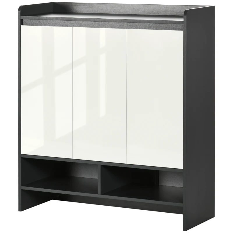 HOMCOM High Gloss Shoe Cabinet with White Doors and Open Shelves, Hallway Shoe Cupboard Storage Organizer for 19 Pairs of Shoes, Grey