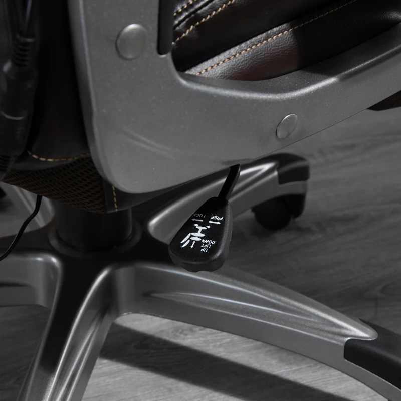 Vinsetto Massage-Bürostuhl 6-Punkt-Massage-Drehstuhl ergonomischer Stuhl Einstellbare aus Kunstleder mit gewölbter Kopfstütze und Armlehne Braun 70 x 76,5 x 114-124 cm