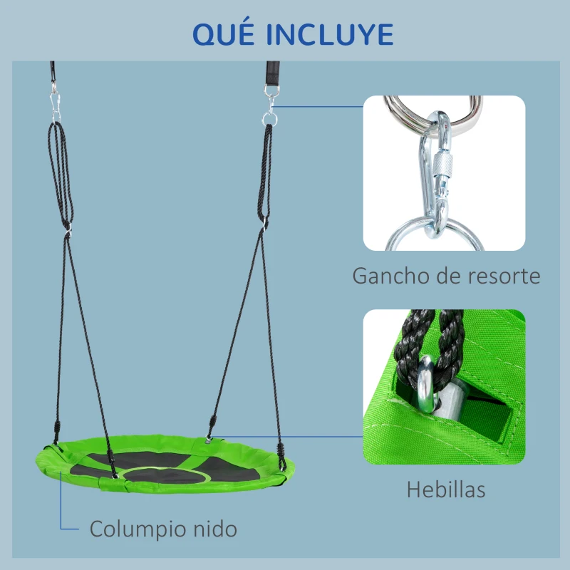 Outsunny Columpio con Tienda Infantil Columpio Nido con Puerta Enrollable y 2 Ventanas de Malla para Niños y Adultos Carga Max. 200 kg Interior y Exterior Ø100x180 cm Verde y Azul
