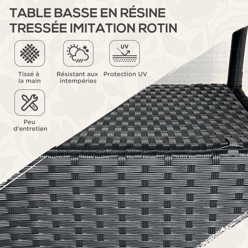 Outsunny Table ronde de jardin en résine tressée et plateau verre trempé 1 étagère de rangement, style cosy chic Ø80 x 75H cm