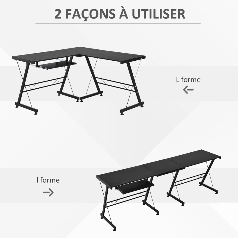 HOMCOM Bureau d'angle Bureau Informatique Design Moderne métal MDF Imitation veinage Bois Noir