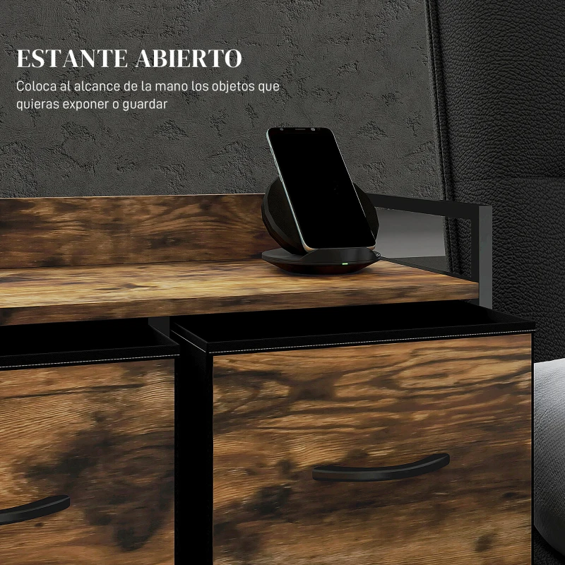 HOMCOM Cajonera de Tela con 5 Cajones y Marco Metálico Estilo Industrial para Salón Recibidor 98x29x63 cm Marrón Rústico