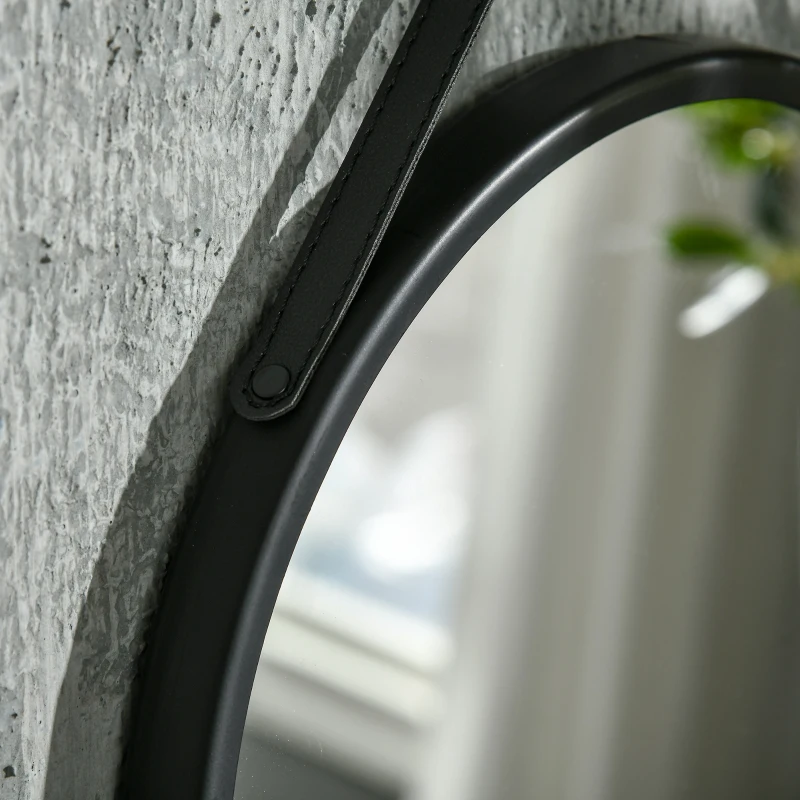 HOMCOM Espejo Decorativo de Pared 30x30 cm Espejo Redondo de Metal con Cinturón para Salón Entrada Estilo Moderno Negro