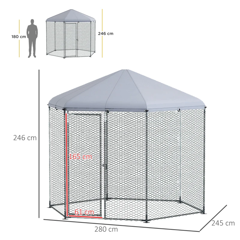 PawHut Enclos poulailler extérieur 5 m² parc grillagé dim. 2,8L x 2,45l x 2,46H - espace couvert - 5/8 poules