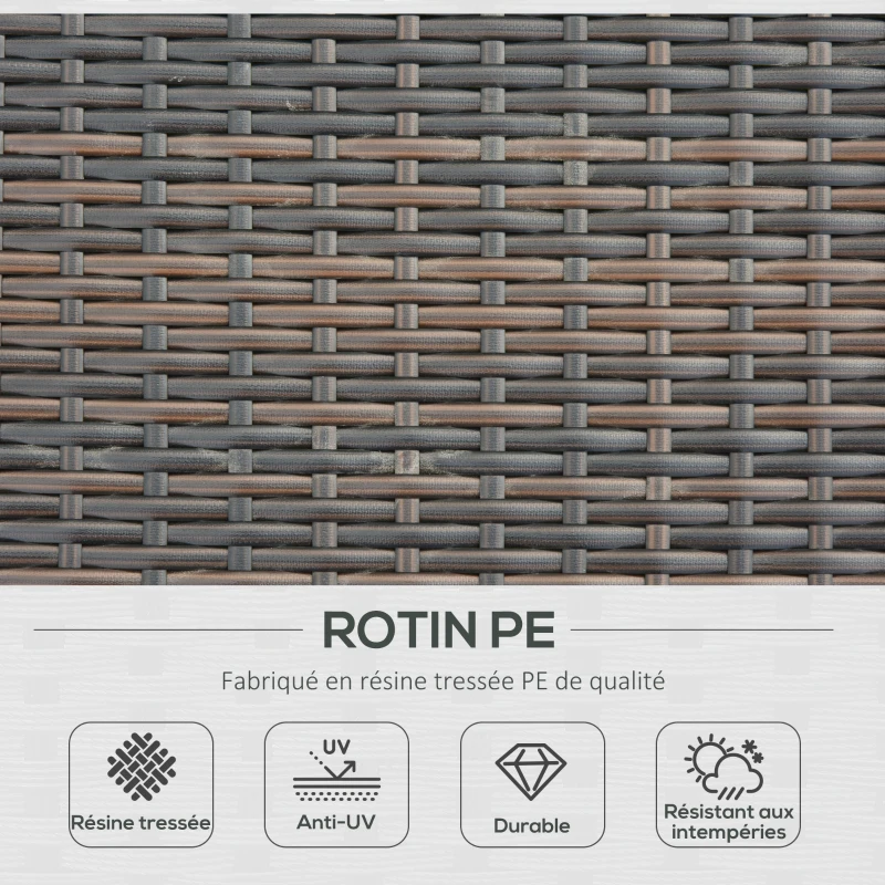 Outsunny Bain de soleil transat 2 places - grand confort - dossier inclinable multi-positions - matelas fournis crème - résine tressée 4 fils marron