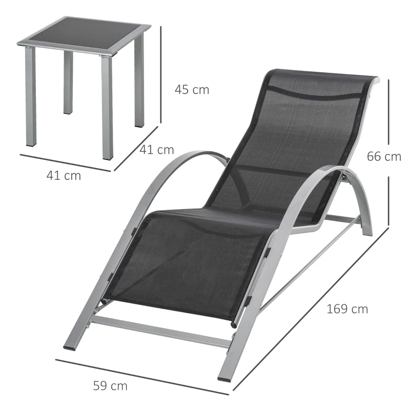 Outsunny Three-Piece Curved Sun Lounger Set - Black