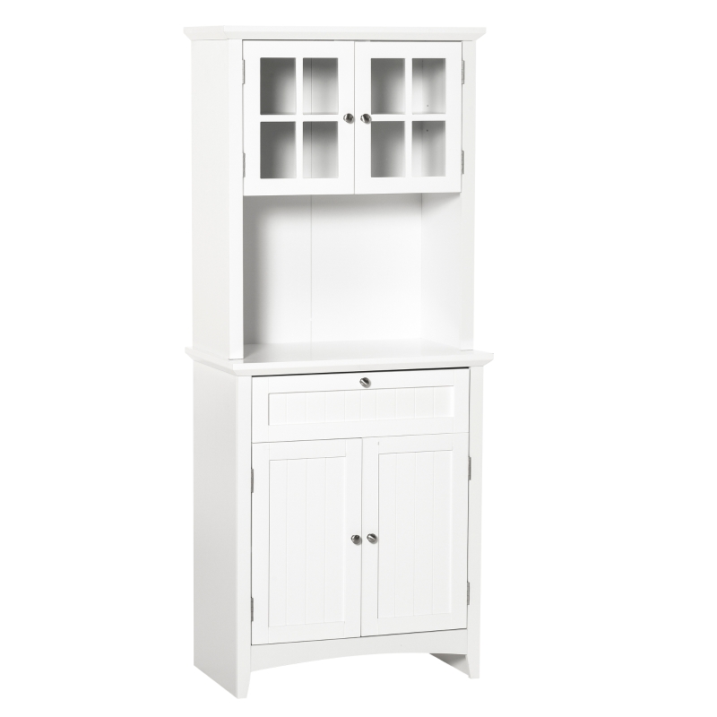 HOMCOM Hochschrank Küchenschrank Sideboard Vitrinenschrank Kommode mit Schublade Glastüren vielem Stauraum für Küche Wohnzimmer MDF Weiß 68,6 x 40 x 164 cm