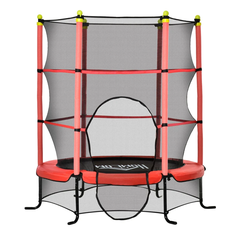 HOMCOM Trampolín para Niños +3 Años con Superficie de Salto Ø110 cm Red de Seguridad y Cubierta Protectora Ø163x163 cm Rojo