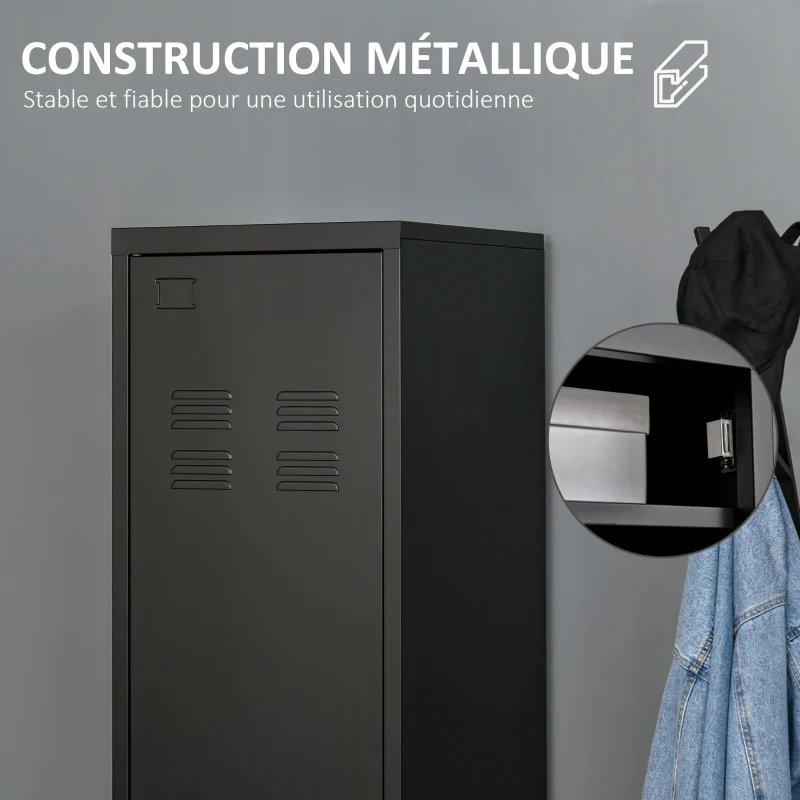 HOMCOM Armoire de Rangement compacte en métal casier style industriel avec 3 étagères, 1 tringle 43L x 50l x 180H cm