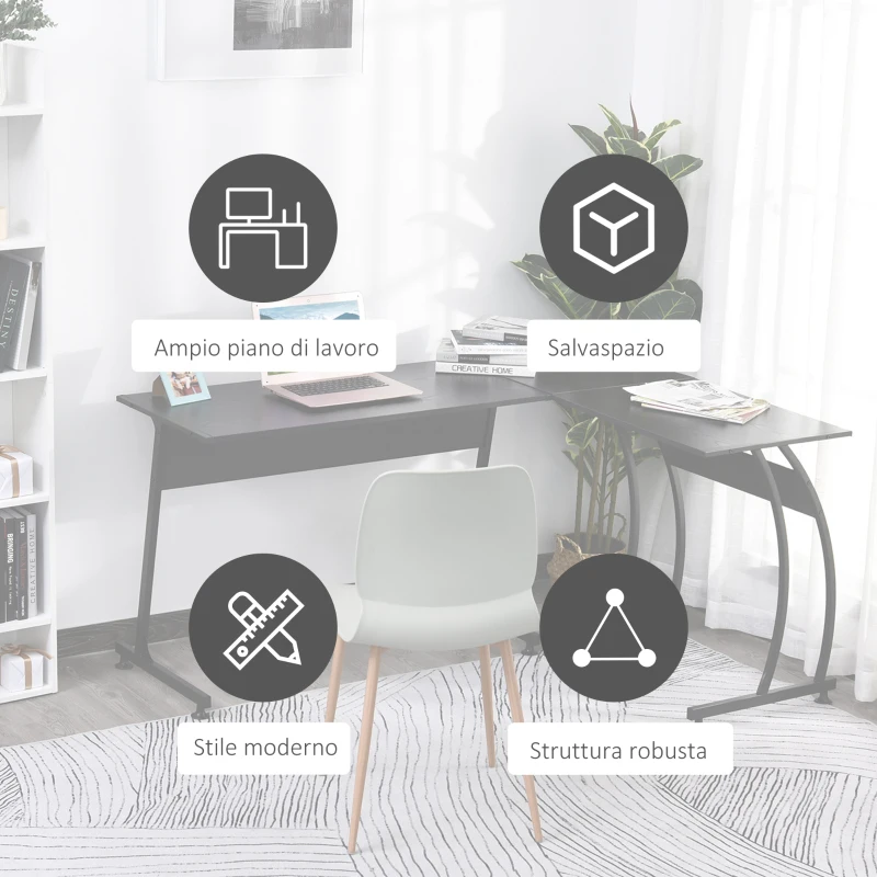 HOMCOM Scrivania Gaming Angolare in Legno e Metallo, per Casa Ufficio o Studio, Salvaspazio, 112.5 x 152 x 74cm, Nera