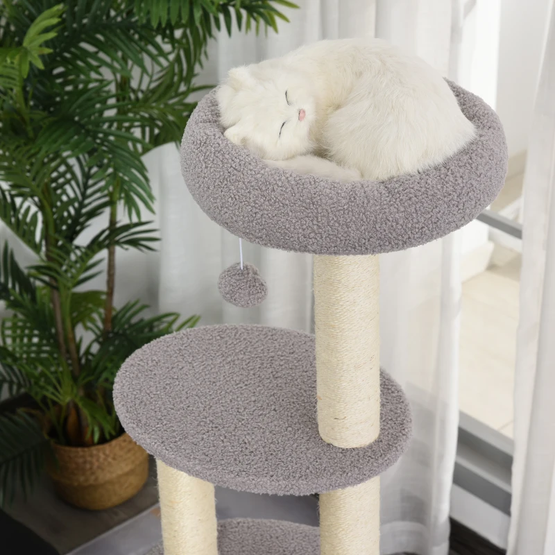 PawHut Albero Tiragraffi Robusto per Gatti con 5 Livelli, Cuccia, Casetta, Giochi e Corda Sisal, Grigio e Beige Max 30kg