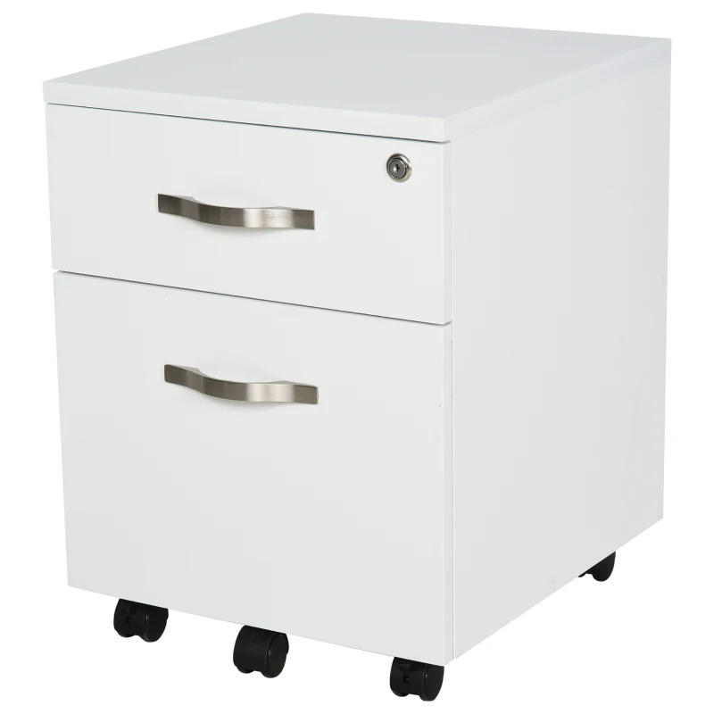 HOMCOM Cajonera de Oficina con Reudas Mueble Archivador con 2 Cajones Llave y Riel Colgante 40x45,5x52,5 cm Blanco