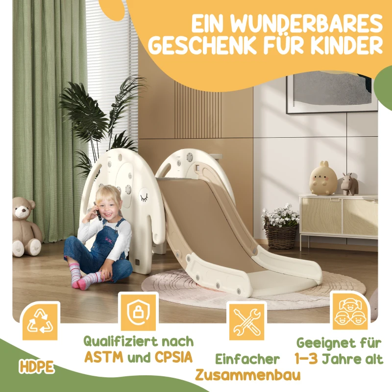 AIYAPLAY Babyrutsche 3-in-1, Klettergerüst, Basketballkorb, rutschfeste Stufen, Handläufe, Cremeweiß
