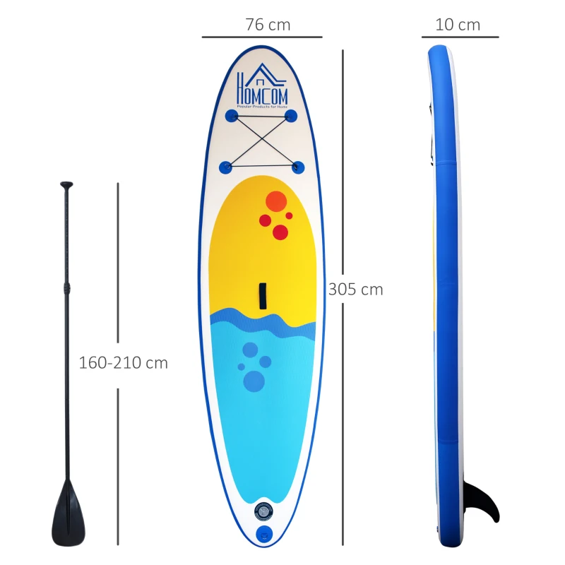 HOMCOM Tavola SUP Gonfiabile Stand Up Paddle con Pagaia Regolabile, Tavola da Surf con Accessori Inclusi, Blu 305x76x10cm