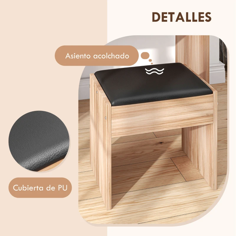 HOMCOM Tocador de Maquillaje con Taburete Mesa de Maquillaje con Espejo Tapa Abatible y Cajas 80x40x79 cm y 40x30x40 cm