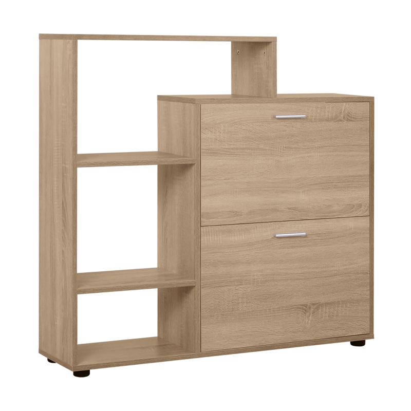 Scarpiera Stretta In MDF Rovere: 3 Ante Ribalta - Mobile Porta Scarpe Per Ingresso E Bagno