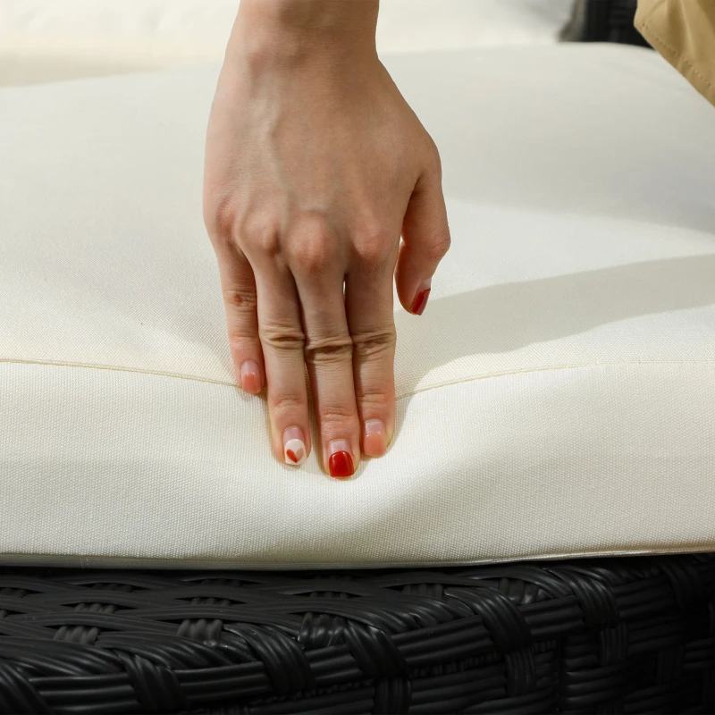 Outsunny Salotto da Giardino con 2 Poltrone e 2 Poggiapiedi in Rattan PE, Tavolino in Vetro, Nero