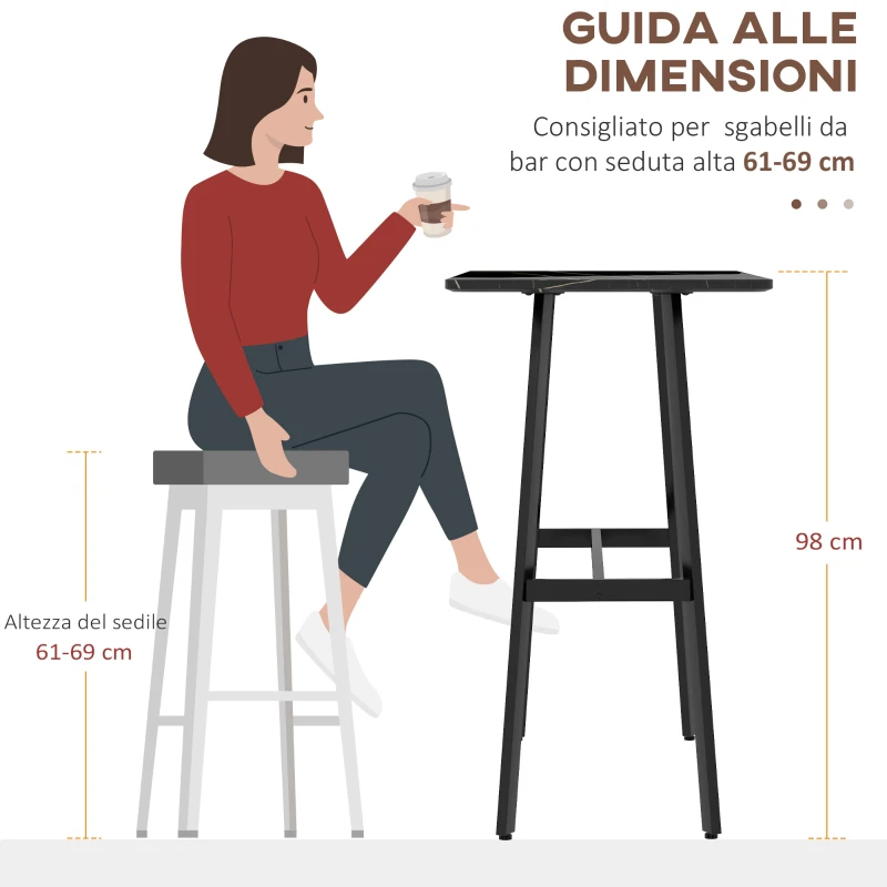 HOMCOM Tavolo da Bar Rettangolare per 4 Persone in MDF e Metallo, 118x58x98 cm, Nero